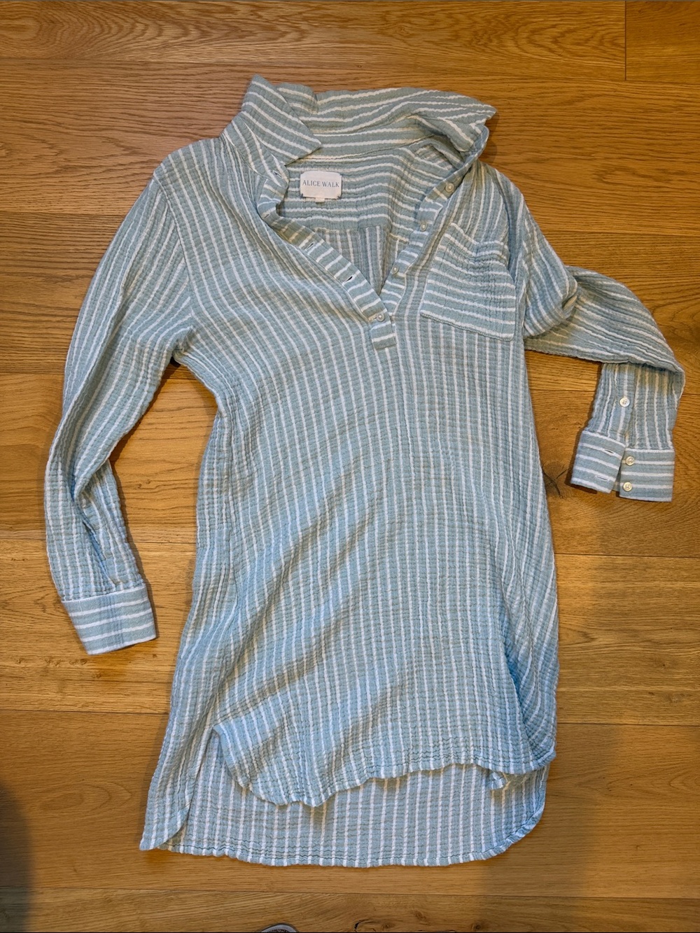 Alice Walk Hreen and White Striped Popover Tunic / Coverup M